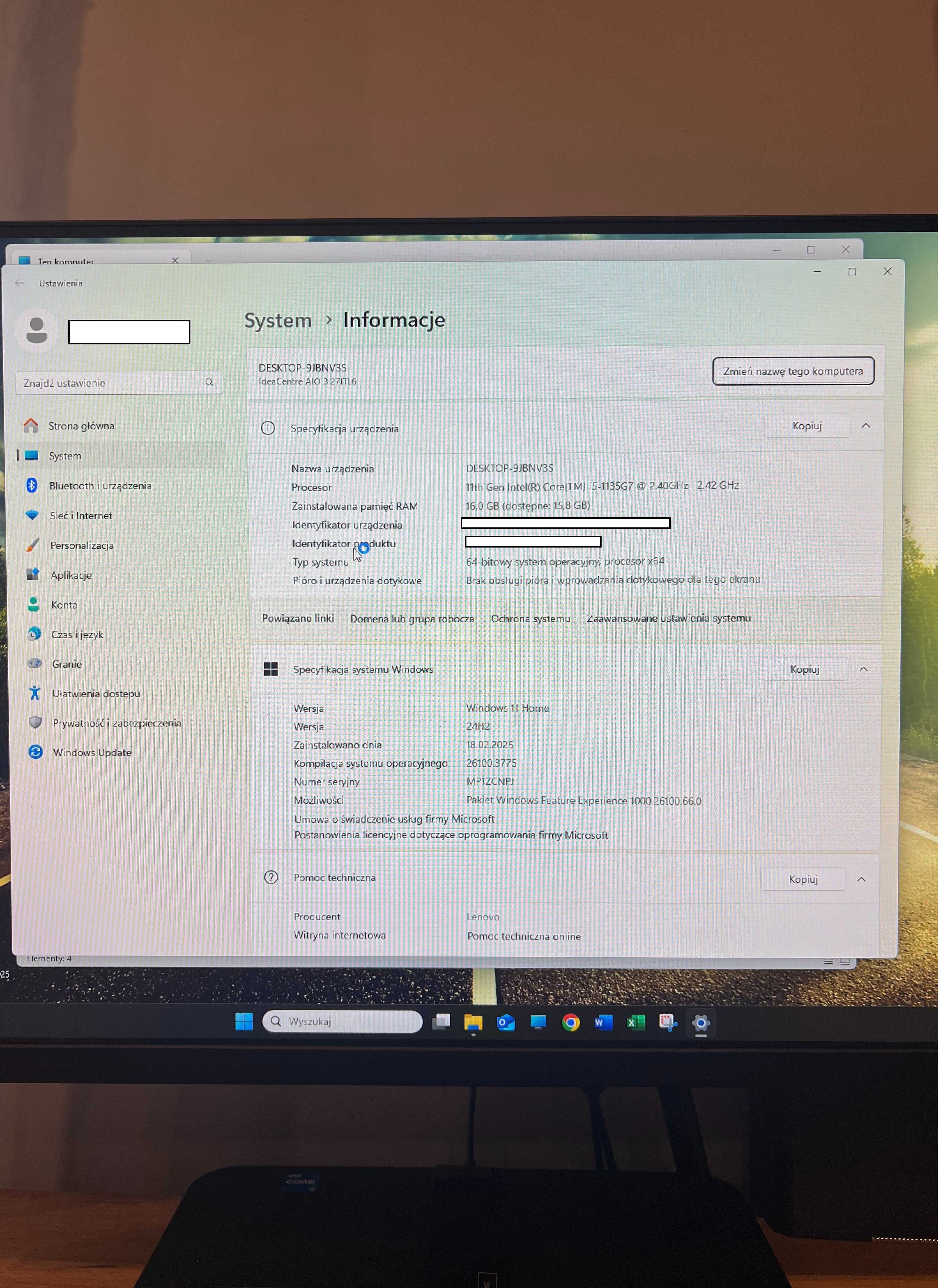 [rezerwacja] Lenovo All in One 27" WIN 11 core i-5 16GB RAM