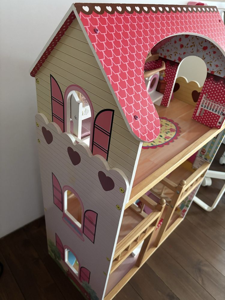 Drewniany domek dla lalek barbie, lalka akcesoria