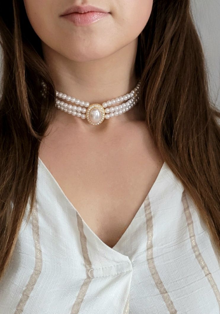 Romantyczny perłowy choker opaska na szyję elegancka klasyczna ślub