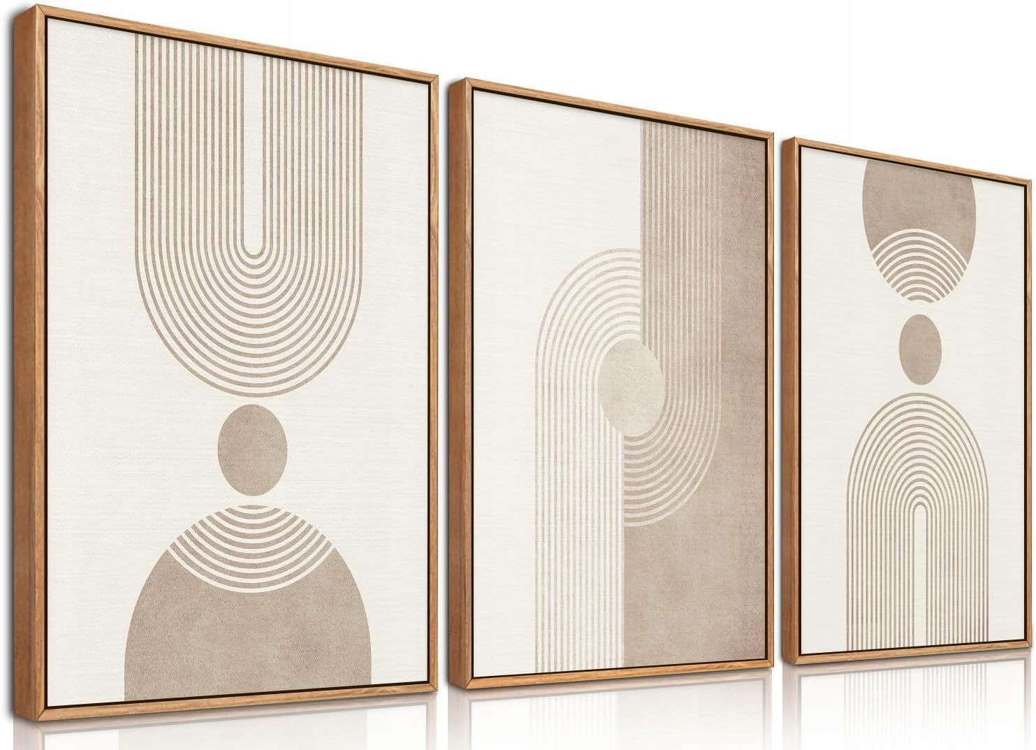 Obraz Ścienny BOHO 3szt Beżowe Brązowe Geometryczne 40x30cm Płótno