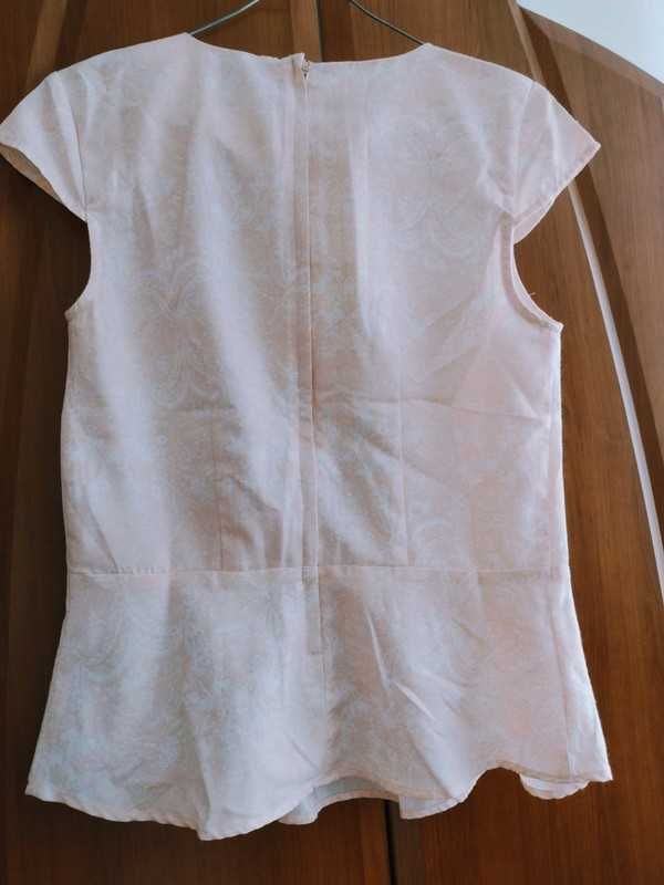 Bluzka elegancka baskinka komunia h&m 36 S biały brzoskwiniowy wzór