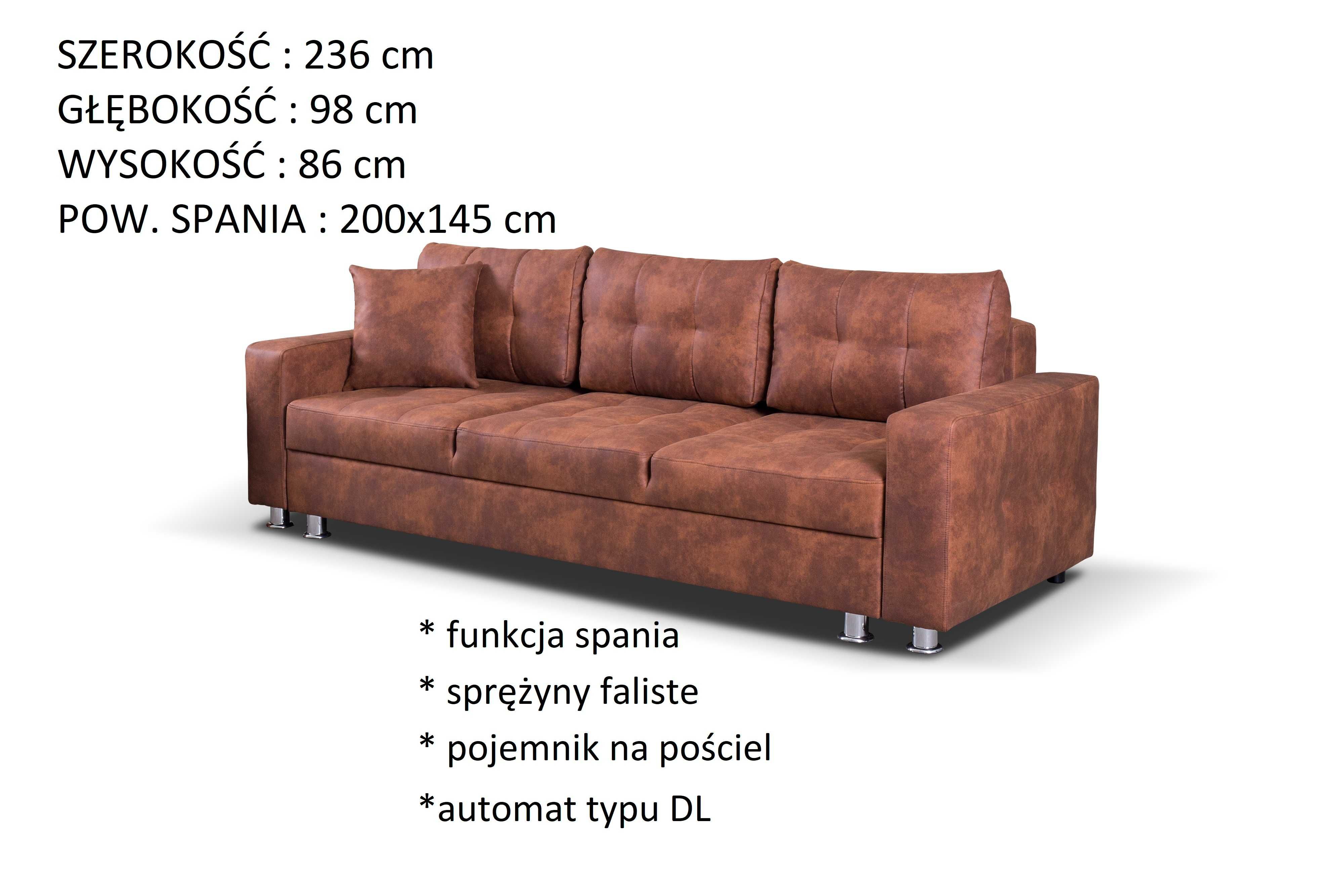 NOWA sofa rozkładana z funkcją na sprężynach OD RĘKI - wyprzedaż -60%