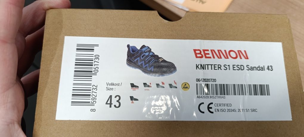 Sandały Ochronne Bennon KNITTER S1 ESD rozmiar 43 Nowe !!