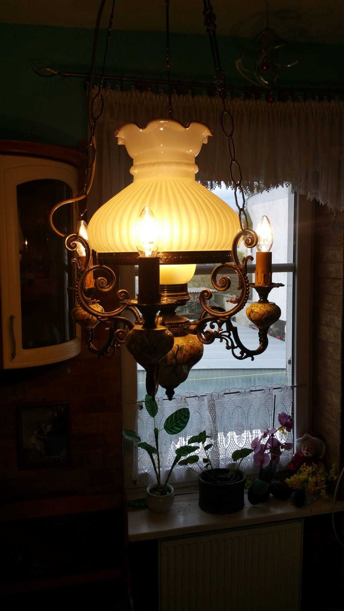 Lampa sufitowa mosiężna - porcelanowa