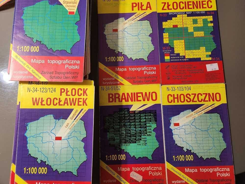 Zestaw 75 sztuk Map topograficznych Polski skala 1 do 100 tysięcy