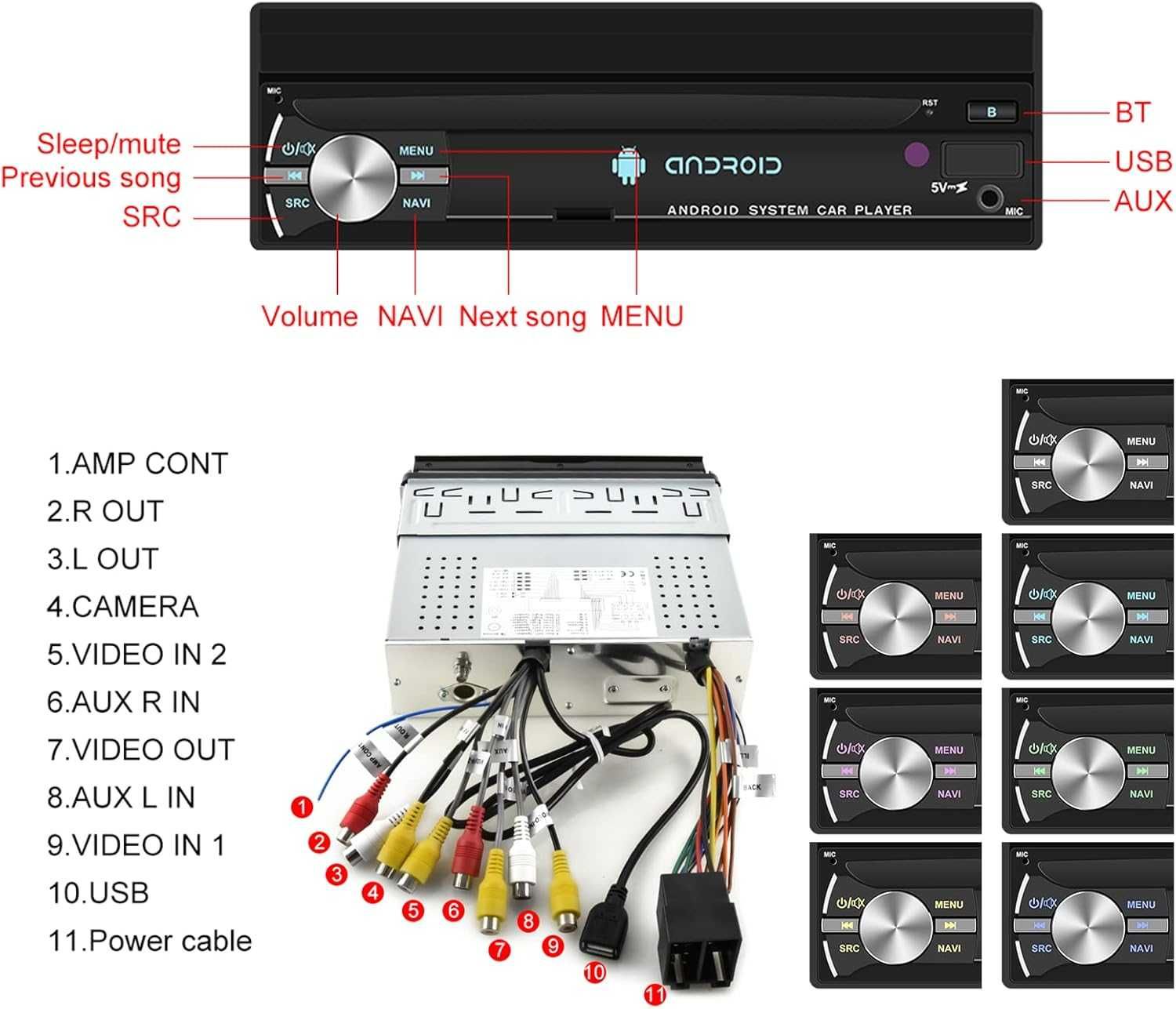 Radio 1 DIN android, ekran 7" GPS, , Bluetooth + KAMERA