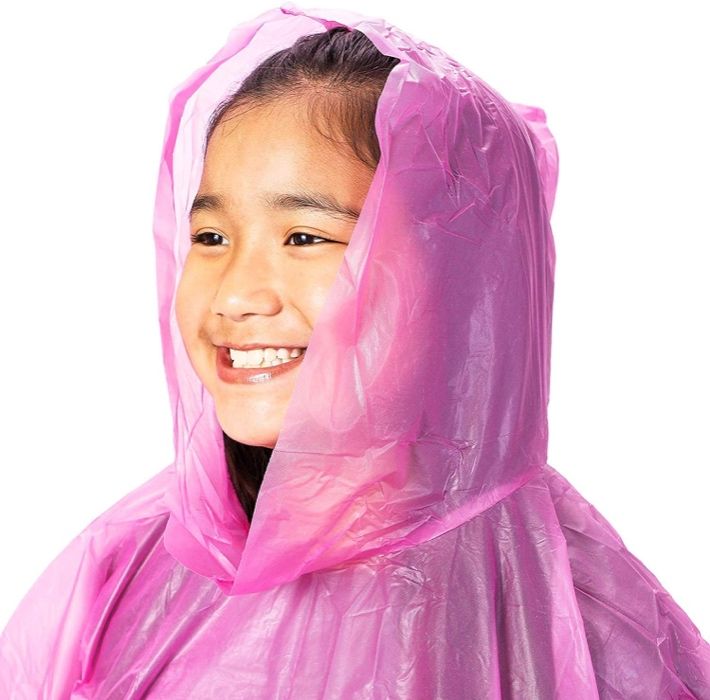 Ponchos descartáveis ​chuva criança com capuz - azul/rosa Impermeável