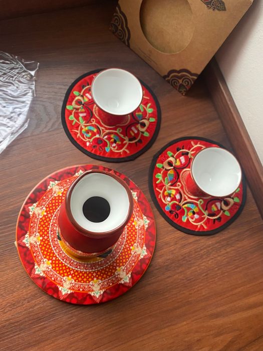 3шт Підставки під гаряче в Китайському Стилі червоні вишиті змія