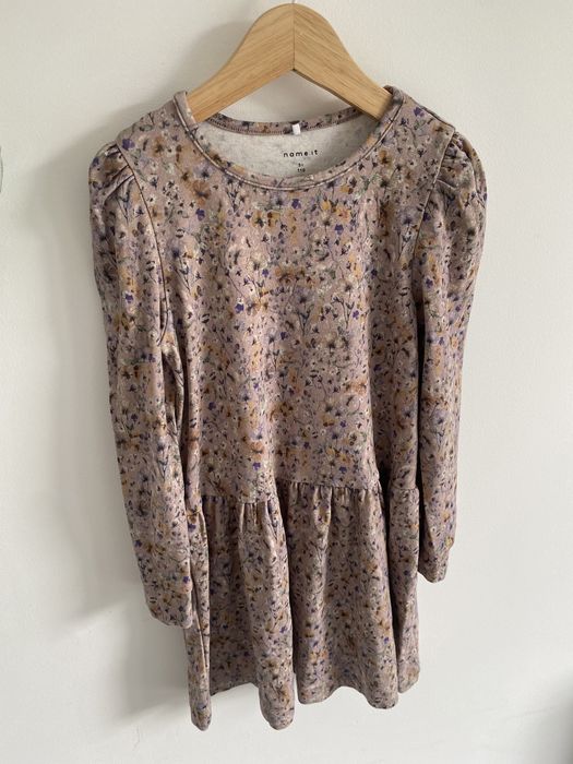 Sukienka name it 110 wrzosowa kwiatki roślinki liliowa bufki