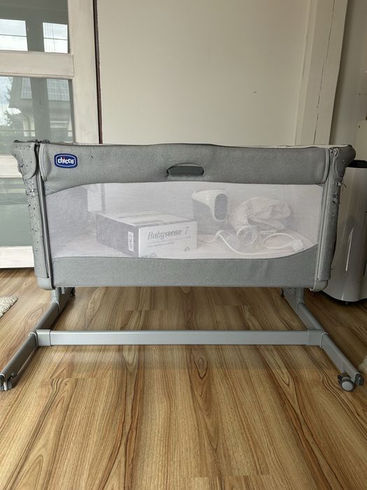 Chicco next2me magic szare + babysense 7 + podgrzewacz butelek canpol