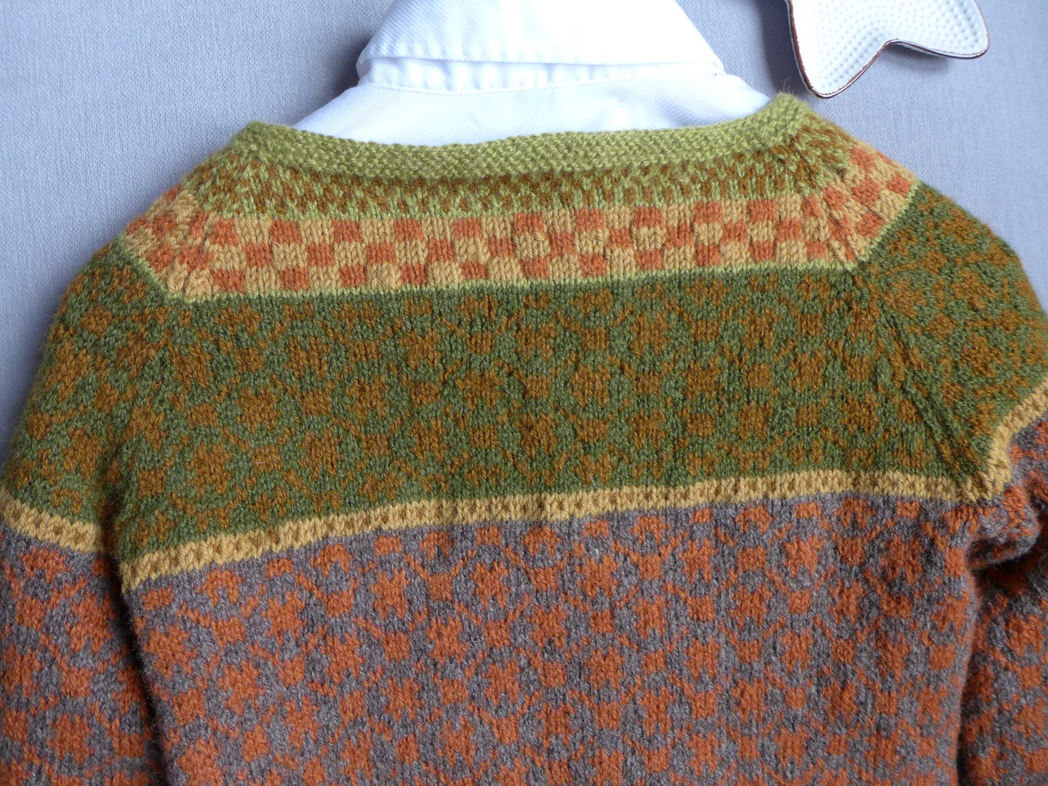 ARCYDZIEŁO wzór islandzki Fair Isle SWETER handmade XS 34 XXS 32