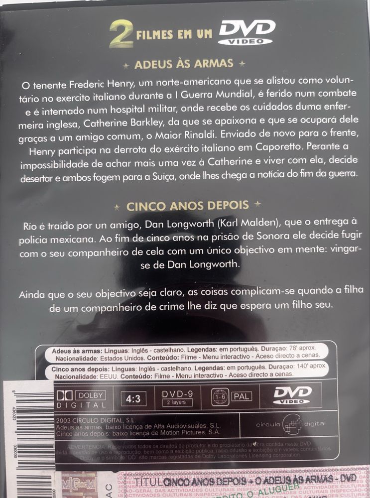 DVD “Adeus às Armas” e “Cinco Anos Depois”