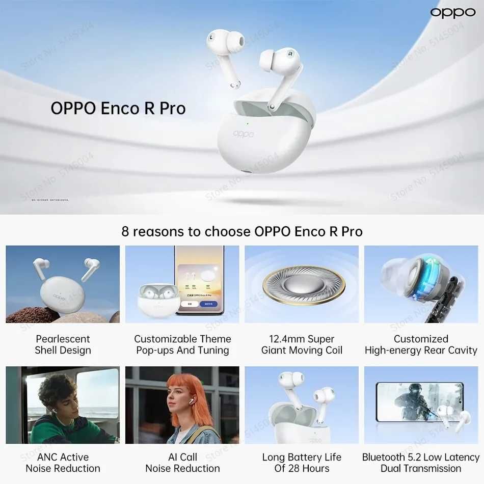 ⇒ OPPO Enco R Pro (white) - наушники с BT5.2 / ANC 43dB / 7+28ч.