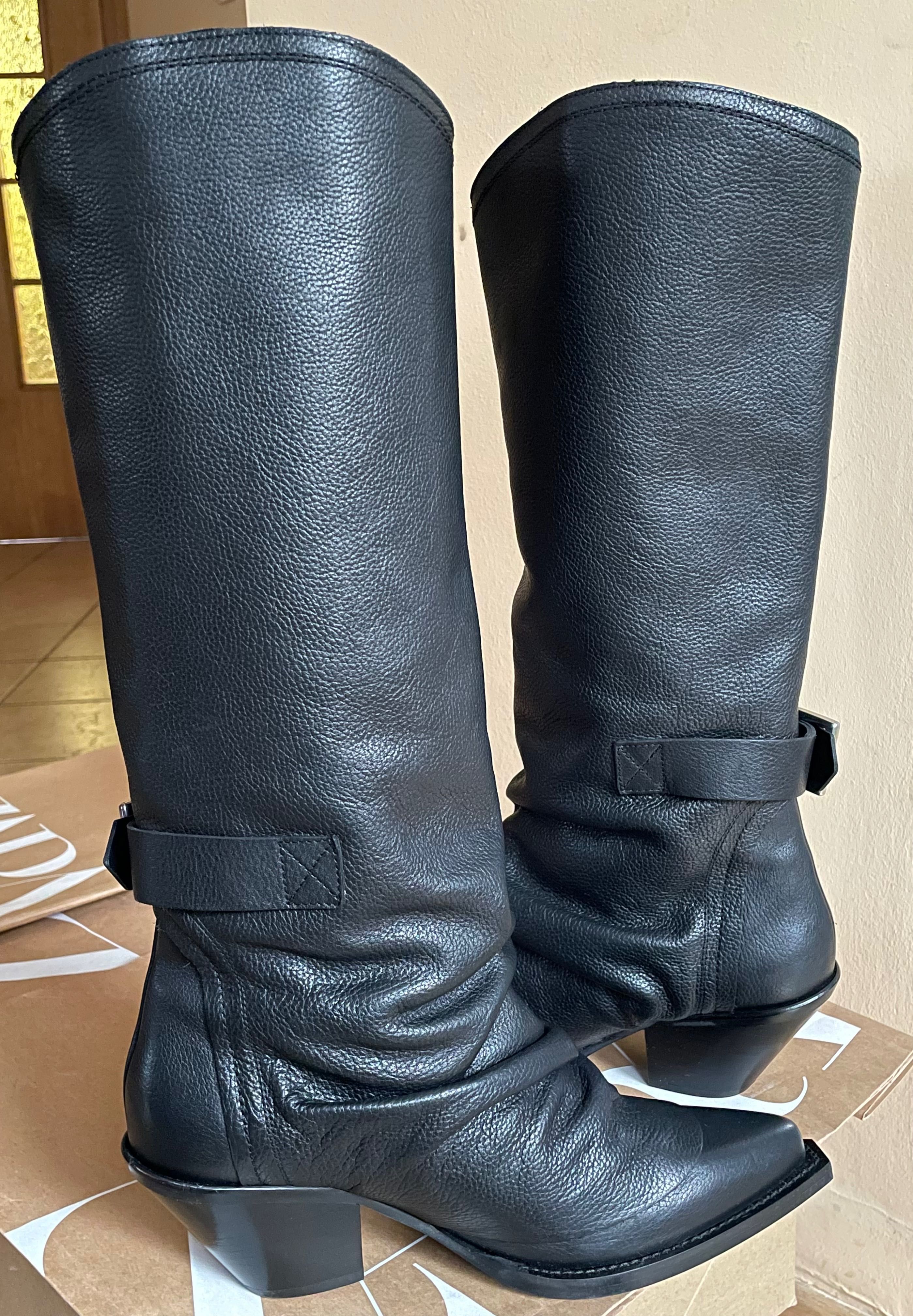 ZARA SRPLS Kozaki slouchy 100% skóra r. 38