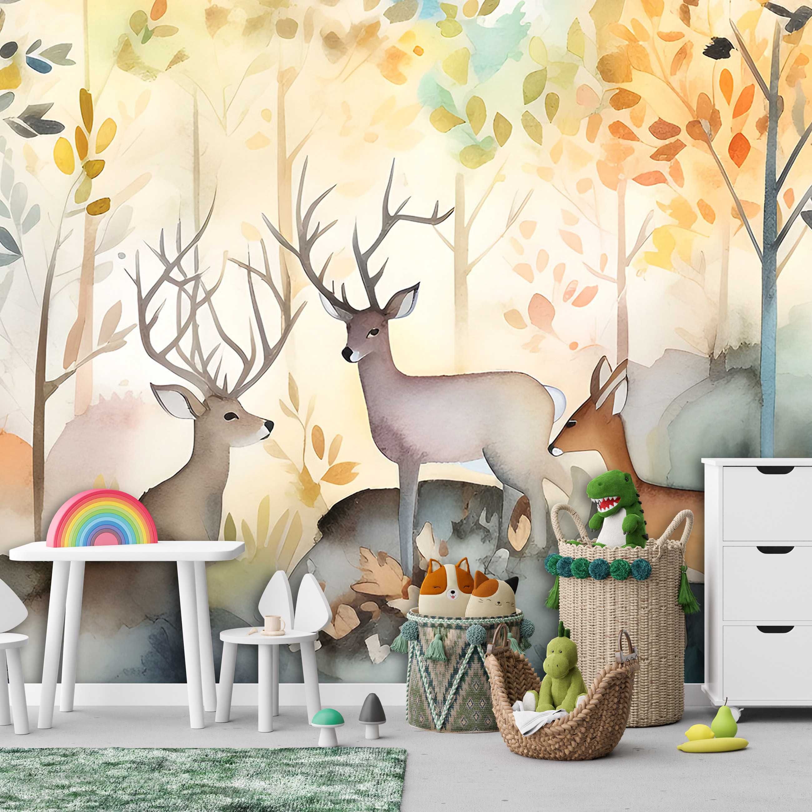 Fototapeta Malowany Las Zwierzęta Dla Dziecka 3D Na Rozmiar + KLEJ