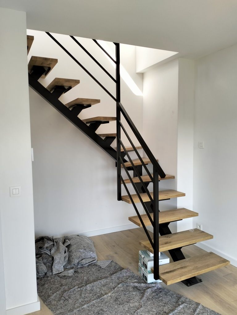 Schody loftowe stal + dąb/jesion | Projekt-Stal | Pomiar + montaż