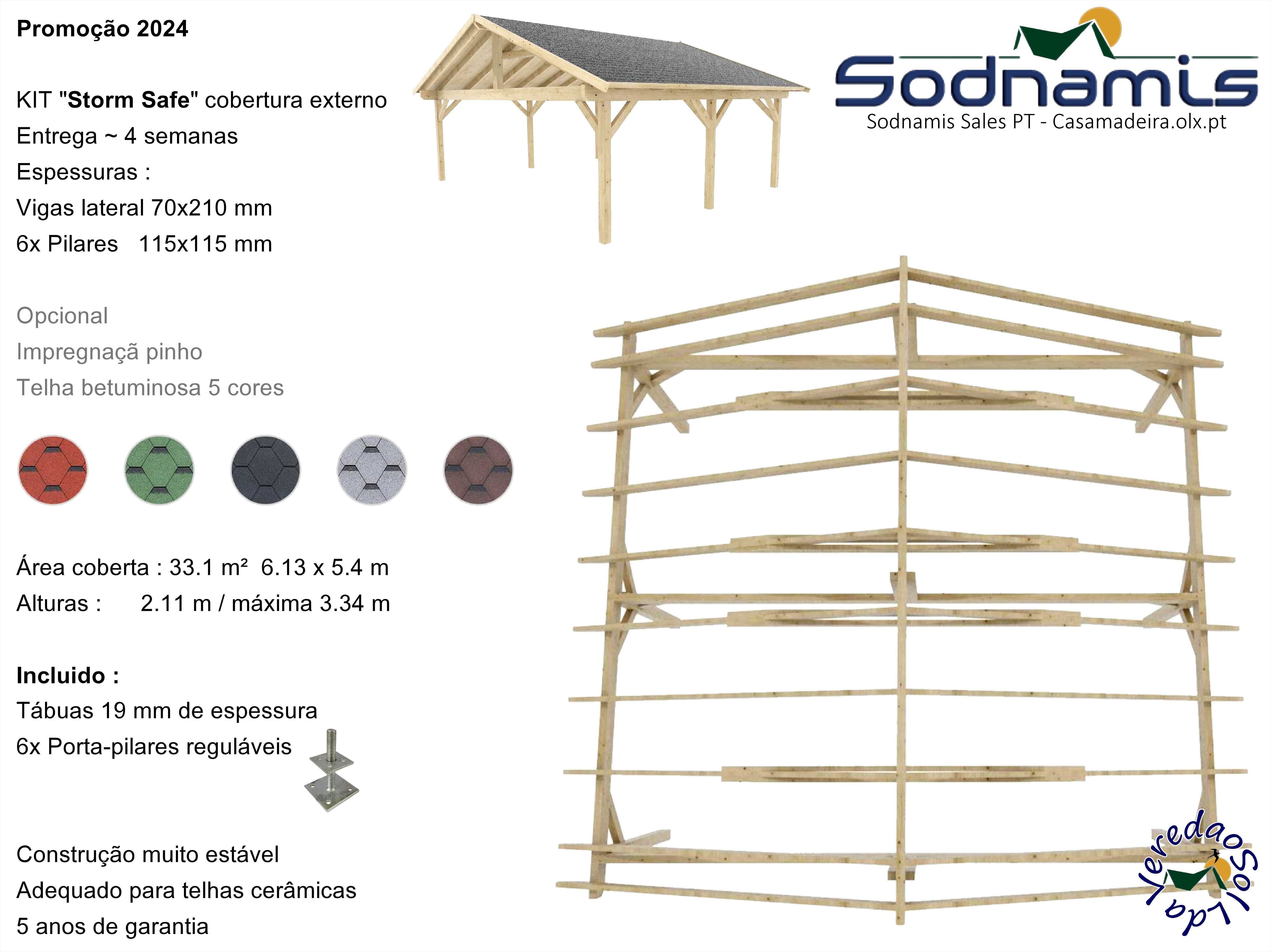 KIT Storm Safe 33m² - Estável otimo por telhas cerâmicas Casa madeira