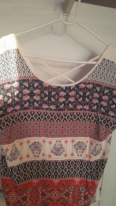 40 42 L XL Reserved orientalna wzorzysta bluzka nietoperz krótki rękaw