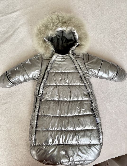 Зимний комбинезон конверт с 0-3-6 месяцев с натуральным мехом