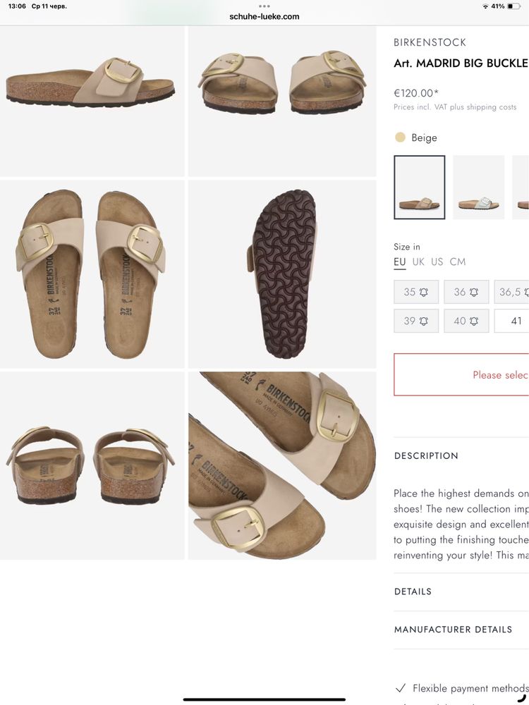 Birkenstock Madrid Big Bukle Розмір 38
