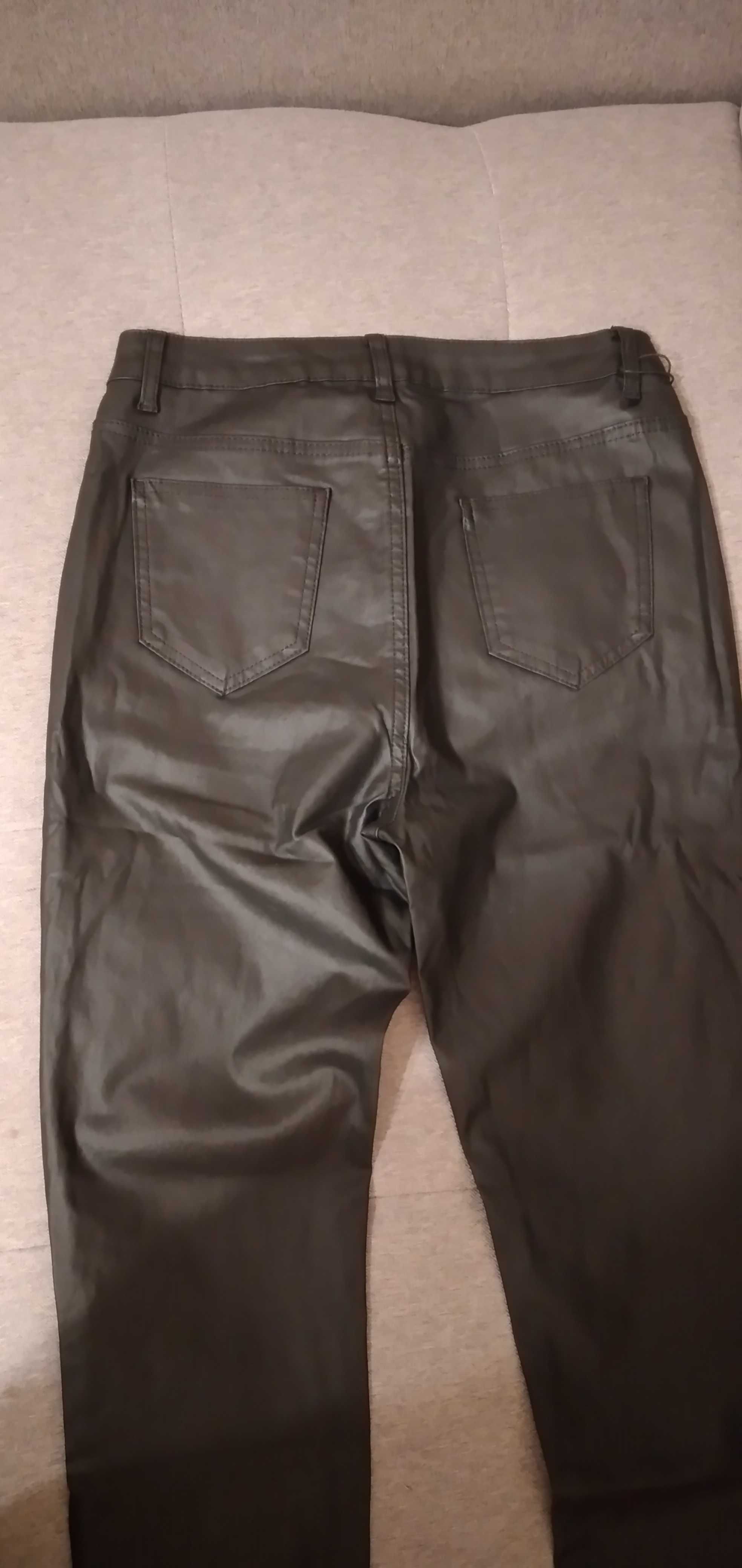 Spodnie woskowane a'la skóra 40 L czarne nowe z metką