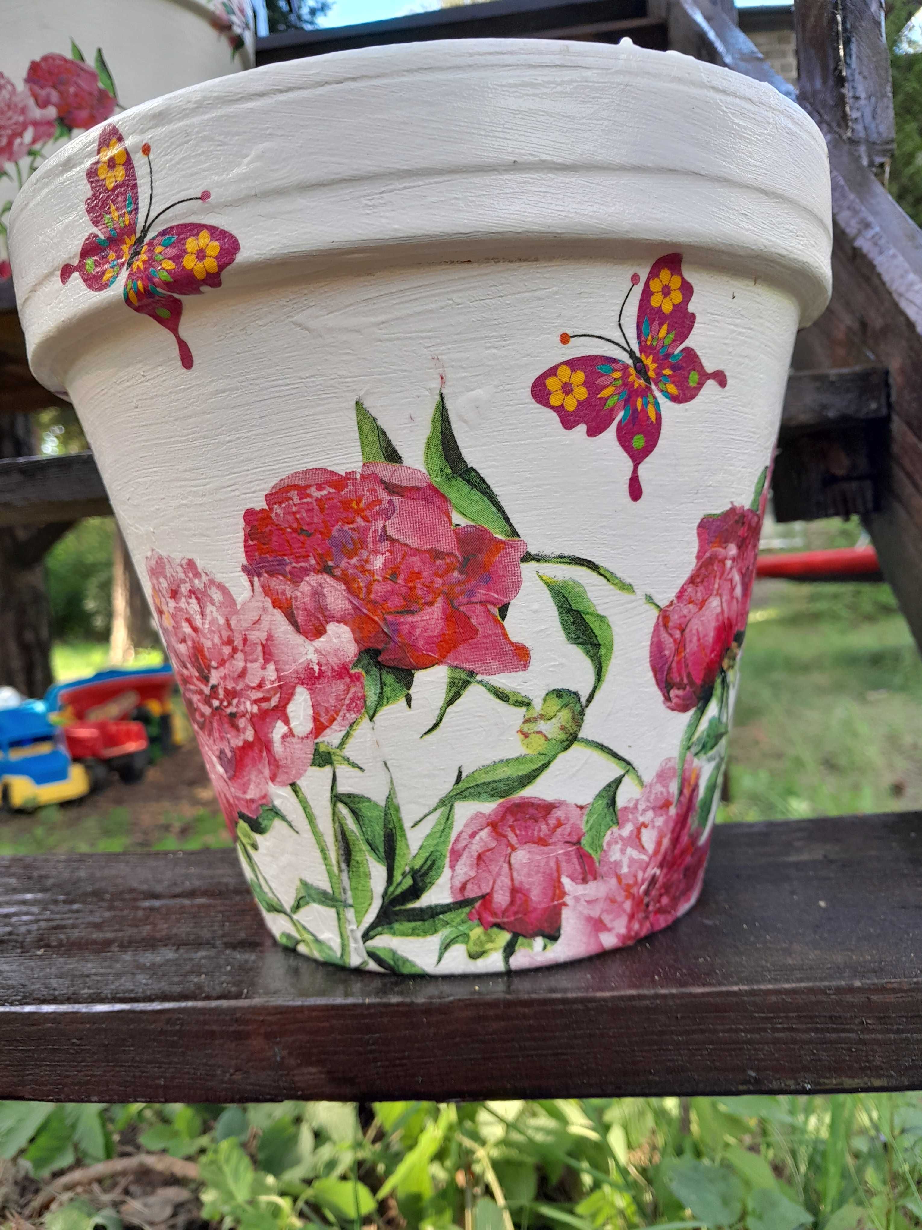 Osłona na doniczkę donicę gliniana ceramiczna decoupage rekodzieło