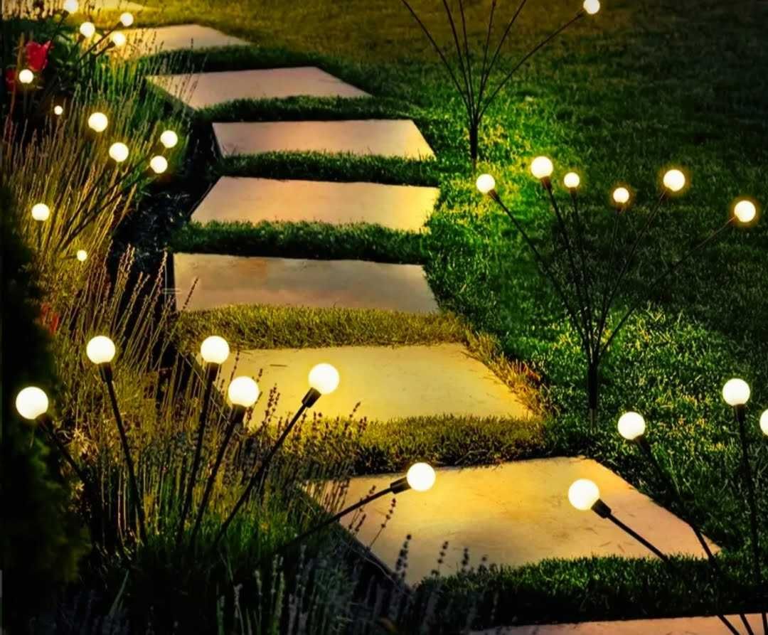 LAMPKI SOLARNE Ogrodowe Firefly Wbijane Kulki Ciepłe 10 LED 72CM