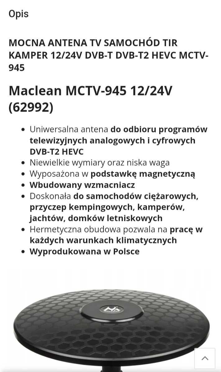 Antena 12/24v do kampera / przyczepy na magnesie