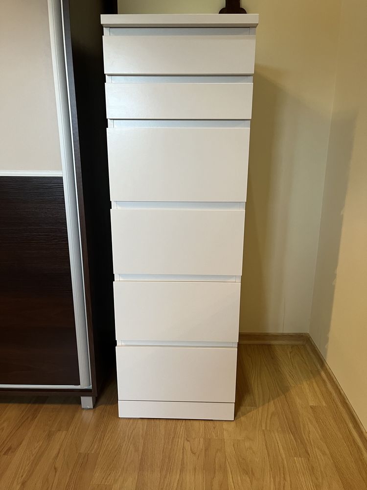MALM Komoda, 6 szuflad, biały/lustro, 40x123 cm