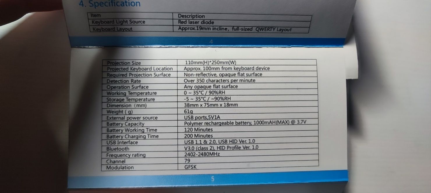 Klawiatura laserowa do projekcji laserowej bluetooth usb