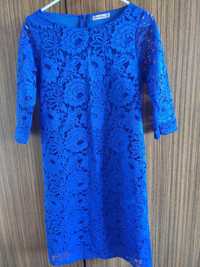 Niebieska chabrowa sukienka koronka m/l