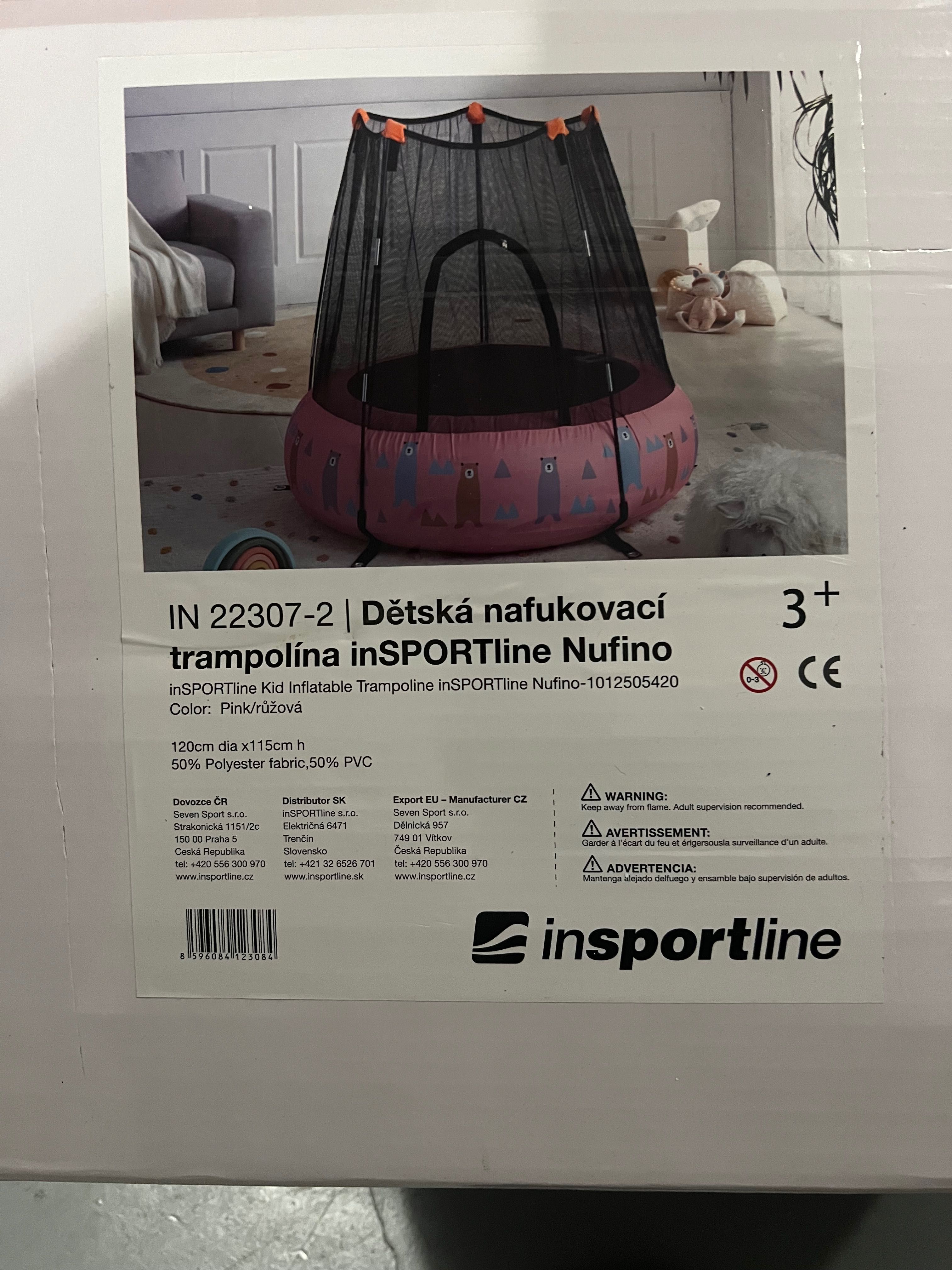 Pompowana trampolina dla dzieci z siatką inSPORTline Nufino 120 cm