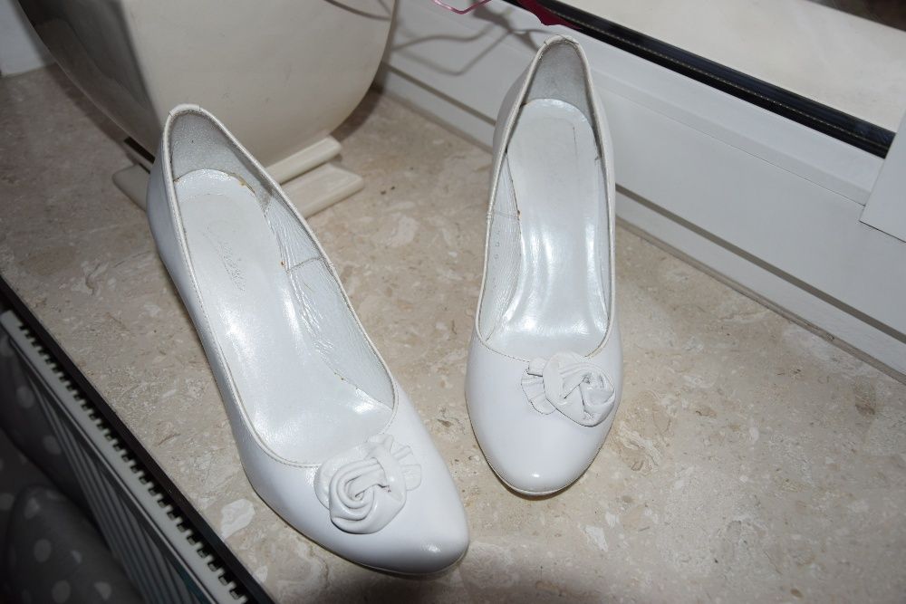 buty ślubne, białe, rozm. 38 - SKÓRZANE - Polecam