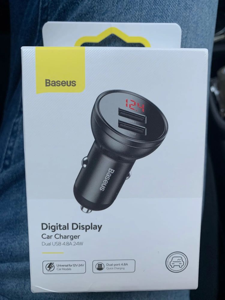 Прикурювач автомобільний Baseus 24W 2-USB з LED дісплєєм Car Charger