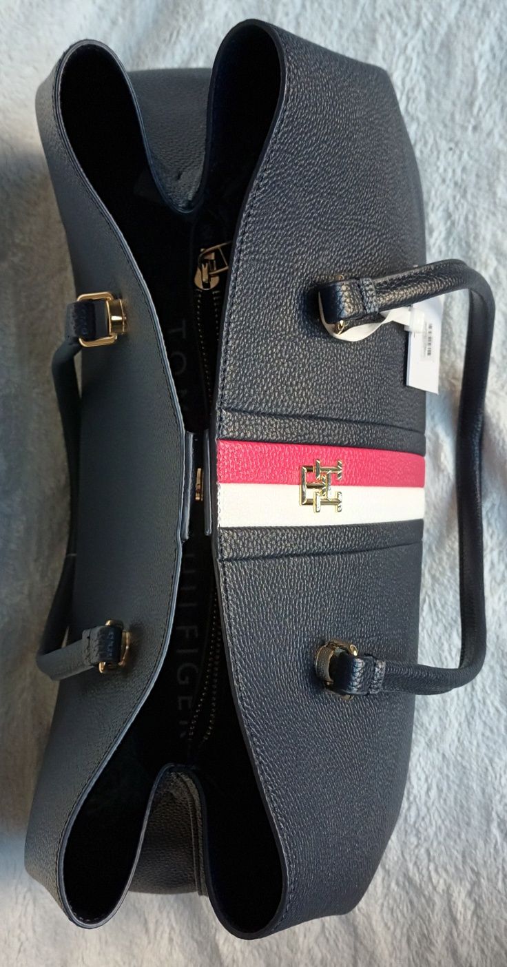 Duża granatowa torba shopper na ramię Tommy Hilfiger