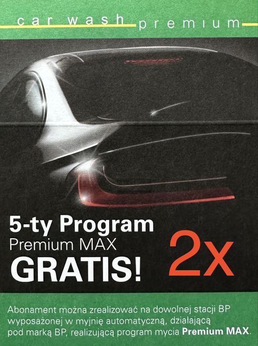 Pakiet 2 karnetów na myjnię autom BP najwyższy prog Premium MAX 10 myć