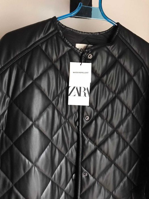 Sobretudo acolchoado mulher casaco Zara blusao penas preto novo