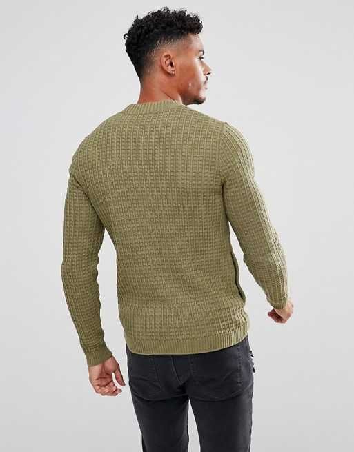 Bluza Sweterek ASOS Muscle fit Dopasowujący się Znakomita Jakość Khaki