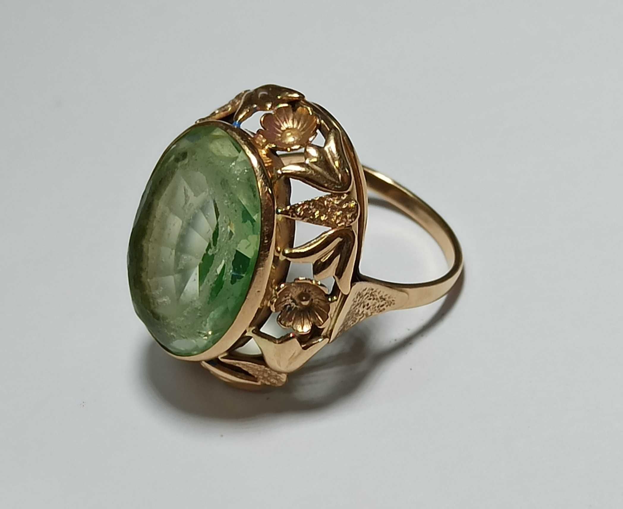 Złoty pierścionek z zielonym oczkiem 585 10,61g 14K /Częstochowa/Raków