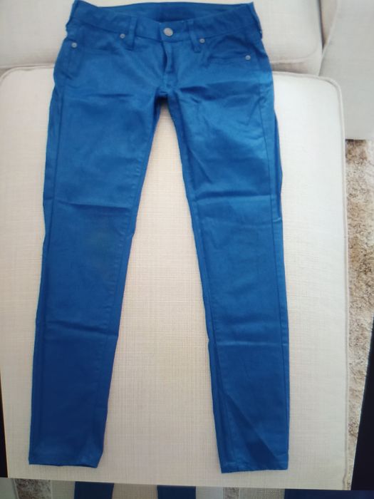 Calça Azul efeito tecido " Envernizado"