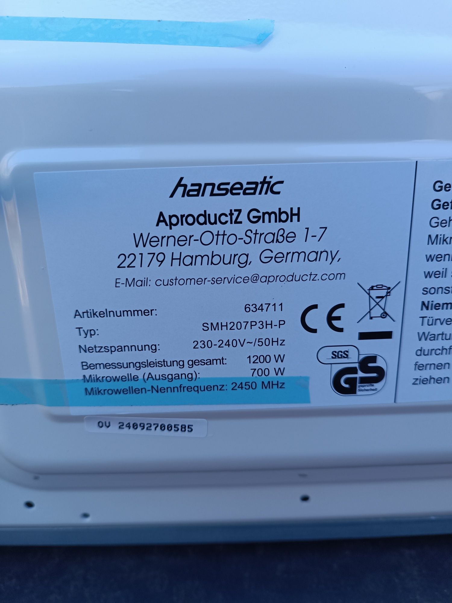 Mikrofalówka wolnostojąca Hanseatic SMH207P3H-P