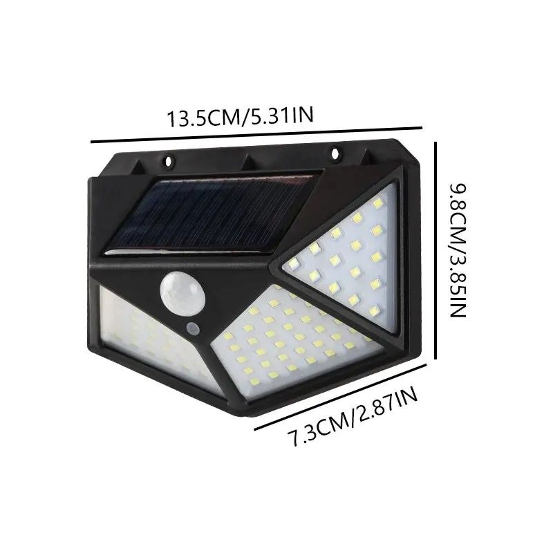 Luz Led solar 100 leds exterior e jardim p/ parede c/ sensor movimento