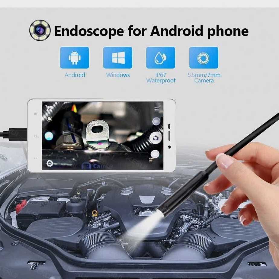 Эндоскоп камера IP67 для авто и труб, Android, ПК, IOS, 7 мм, 2 метра