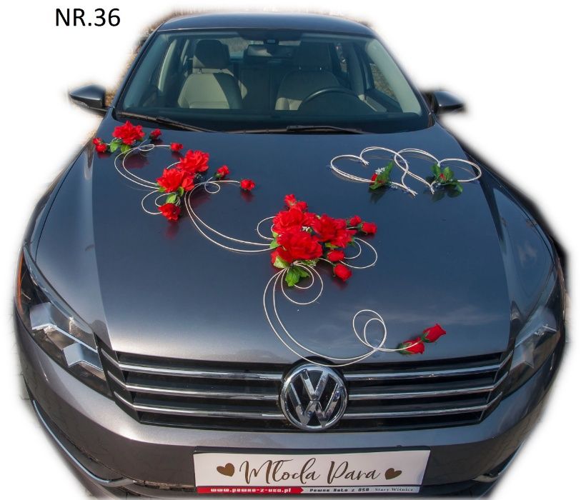 Nowa dekoracja na samochód do ślubu KRWISTA CZERWIEŃ nr 036