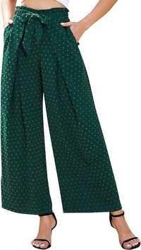 Zielone damskie spodnie materiałowe w groszki