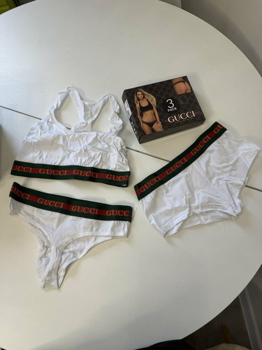 Komplet 3w1 Gucci top stringi bokserki