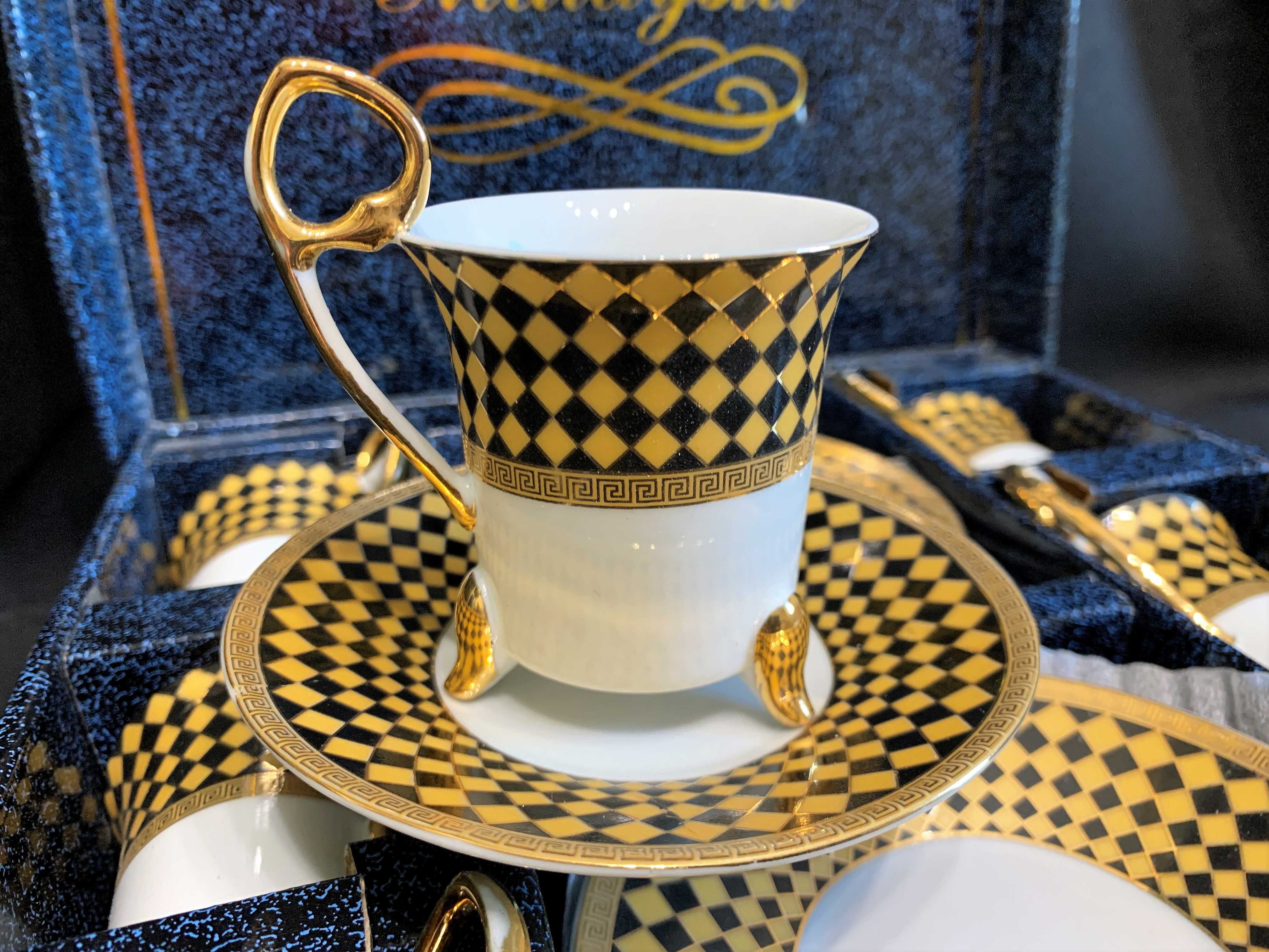 Кофейный набор демитассе чашки блюдца фарфор золочение стиль Versace
