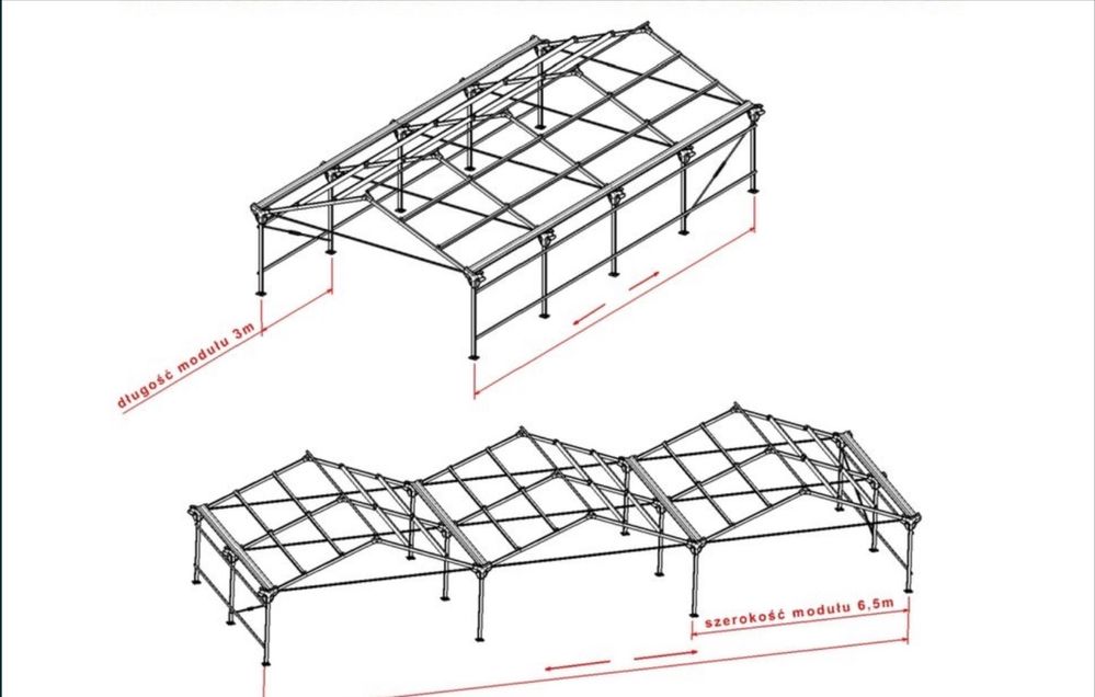 Konstrukcja stalowa wiata garaż hala 6.5x9x2.3