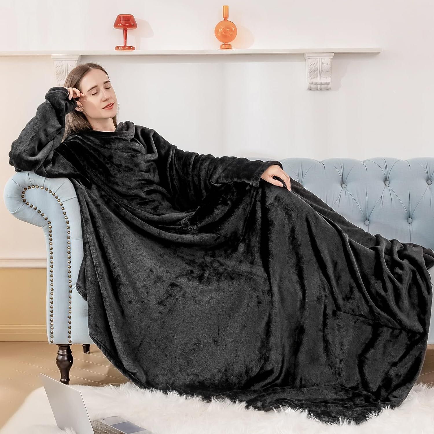 Aisbo bluza, kocyki bluza, koc z rękawami i wycięciem na głowę