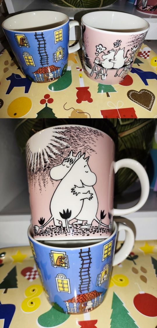 ARABIA MOOMIN Muminki 2kubki niebieski domek i różowy z serii Miłość